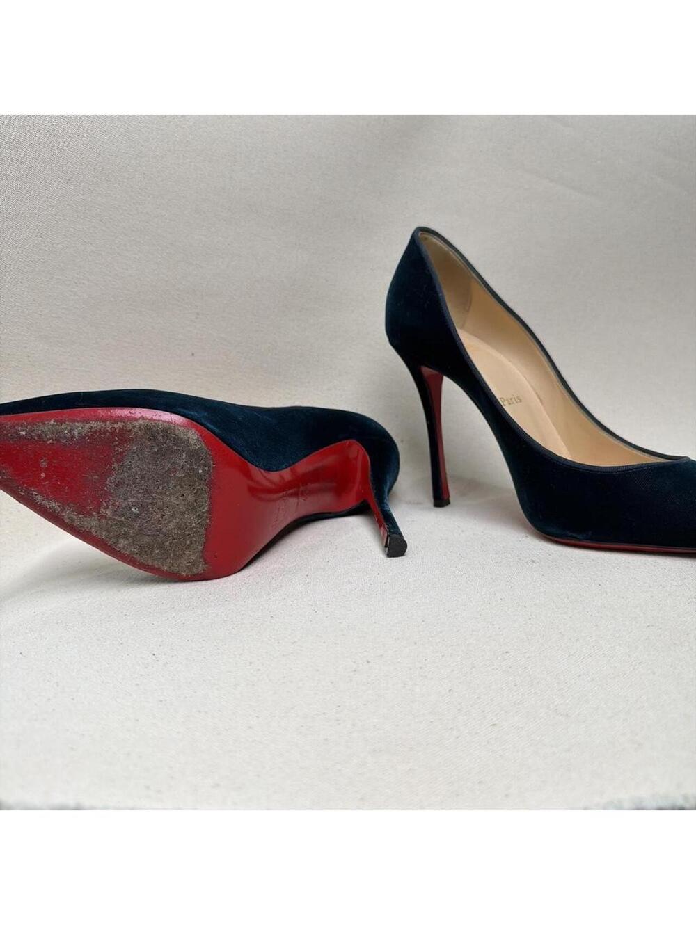 Christian Louboutin So Kate Navy Teal Velvet Pumps Size 40.5 Made in Italy - Picture 2 of 3